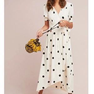 Anthropologie Breanna Polka Dot Wrap Dress Maeve Size 12